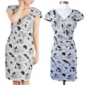 Modcloth Black & White Lace Print Sheath Dress Large Across the Boardroom